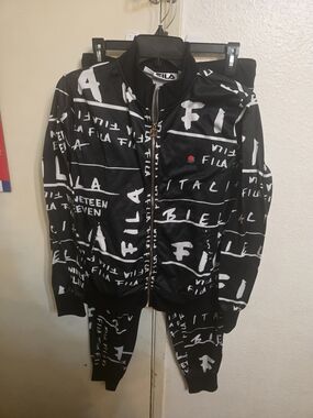 FILA Black & White Logo Graphic Track Jacket And Pants